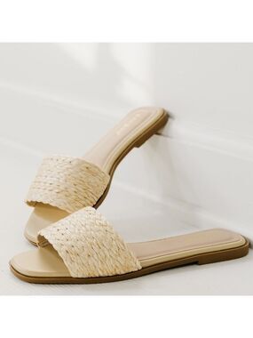 Bamboo The Sunhat Raffia Woven Straw Slide Slip On Nude Natural Sandal